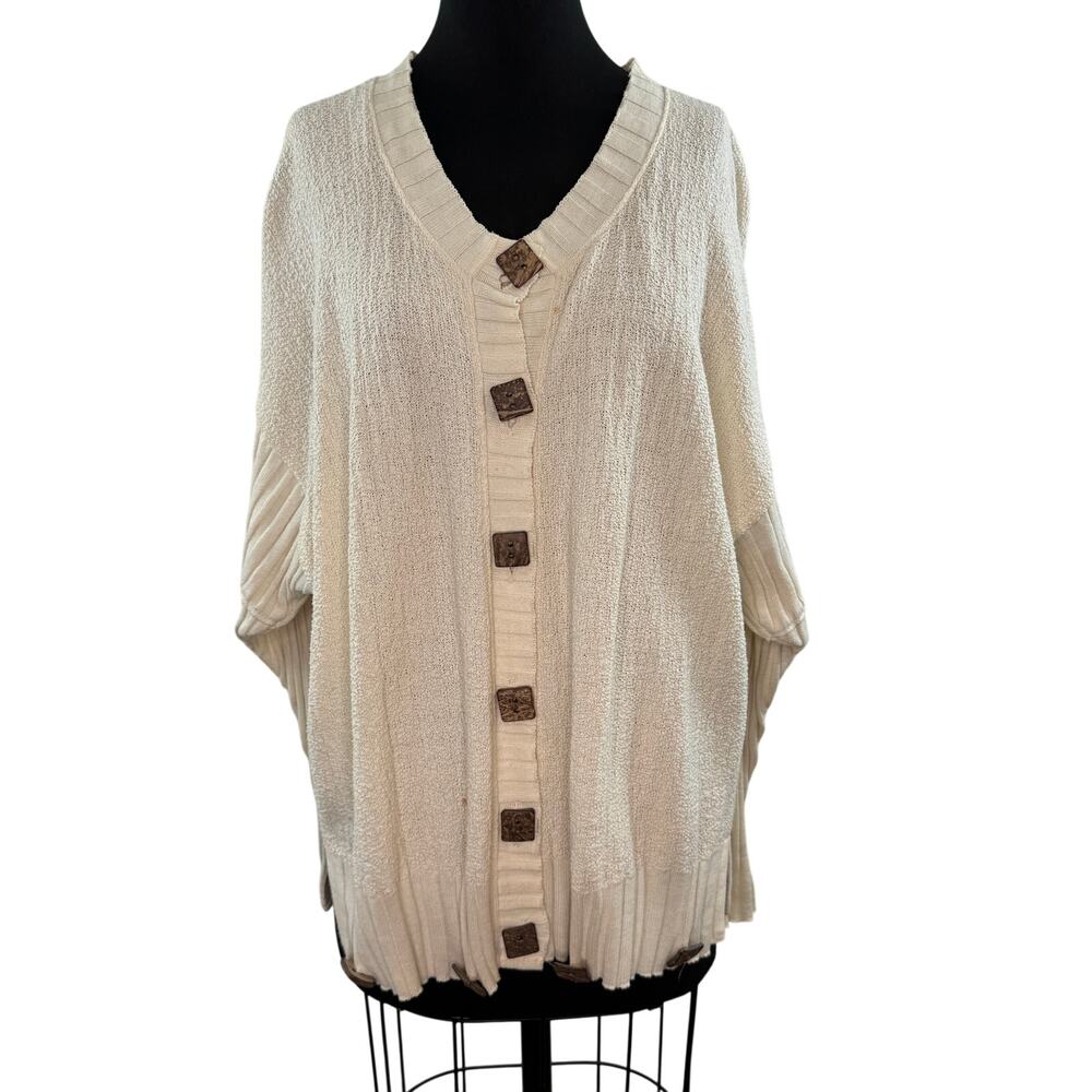VTG Textures Lagenlook Beige Sweater Knit Drop Shoulder Button Front Size 1 S